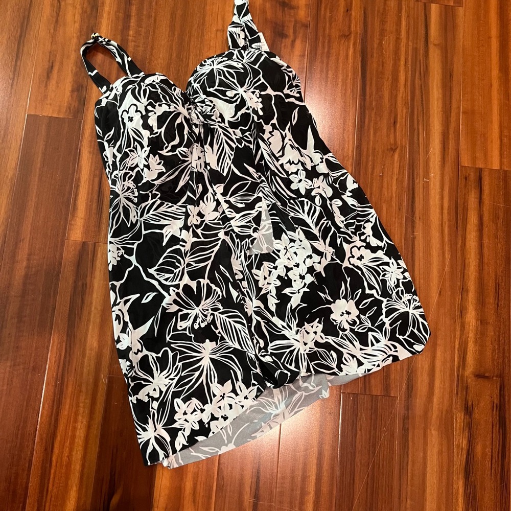 Black White Swimsuit Dress Kim Gravel Swimsuits For All QVC One Piece Swim New 6